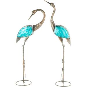 imageDeco 79 Metal Crane Decorative Garden Sculpture Indoor Outdoor Garden Statues Set of 2 Outdoor Sculptures 40quot 38quotH GreenCopper