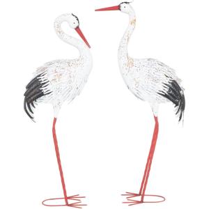 imageDeco 79 Metal Crane Decorative Garden Sculpture Indoor Outdoor Garden Statues Set of 2 Outdoor Sculptures 40quot 38quotH GreenWhite