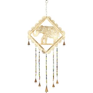 imageDeco 79 Metal Elephant Indoor Outdoor Windchime with Glass Beads and Cone Bells 14quot x 1quot x 29quot Gold