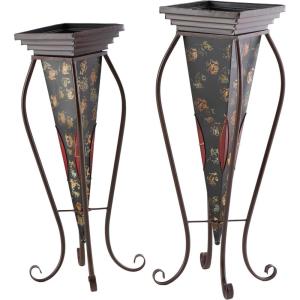 imageDeco 79 Metal Indoor Outdoor Planter Large Planter Pot with Scroll Stand Set of 2 Planters 30quot 28quotH Brown