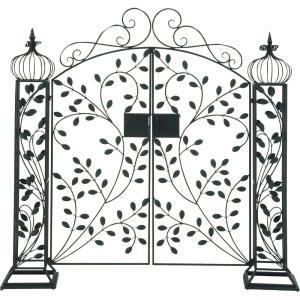 imageDeco 79 Metal Indoor Outdoor Scrollwork Arched Gate Garden Arbor with Vines and Latch Lock Closure 70quot x 15quot x 65quot Black70 x 15 x 65