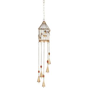 imageDeco 79 Metal Leaf Birdcage Windchime with Glass Beads and Bells 5quot x 5quot x 33quot Gold