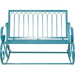 imageDeco 79 Metal Scroll Patio Outdoor Bench Rocking Patio Bench Bench 49quot x 37quot x 37quot Teal