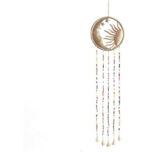 imageDeco 79 Metal Sun and Moon Indoor Outdoor Windchime with Glass Beads and Bells 8quot x 0quot x 37quot Brass