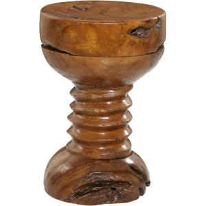 imageDeco 79 Teak Wood Handmade Side End Accent Table Live Edge End Table with Coiled Base Side Table 13quot x 13quot x 20quot BrownRound