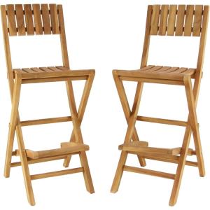 imageDeco 79 Teak Wood Indoor Outdoor Folding Bar Stool Set of 2 18quotW 45quotH Brown