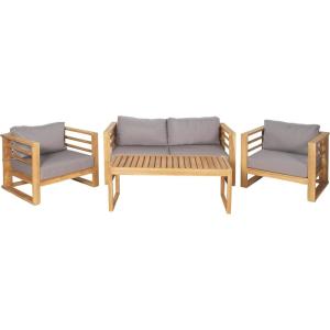 imageDeco 79 Teak Wood Outdoor Seating Set with Cushions Set of 4 52 47 29 29W BrownSeating Set