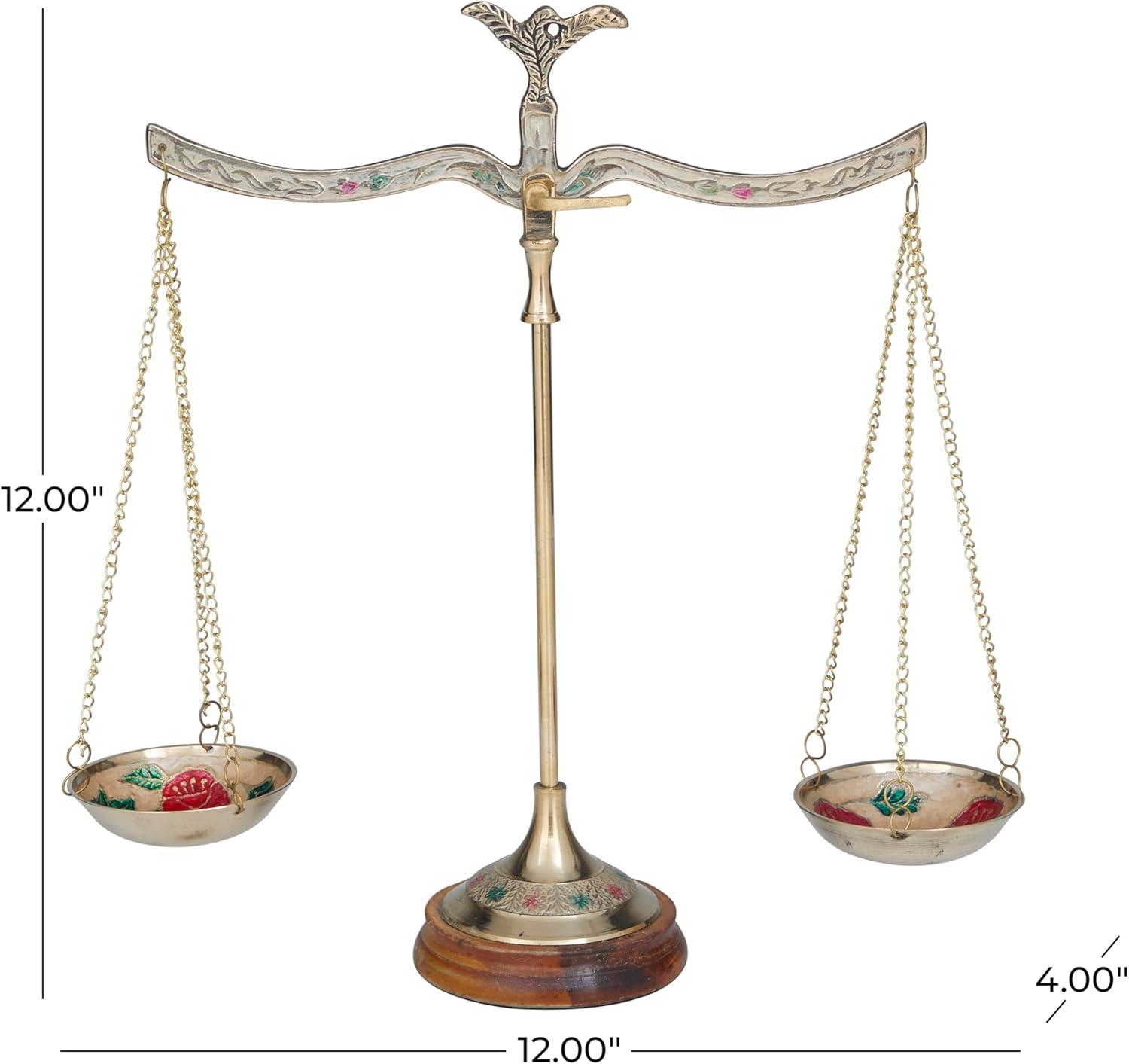 imageDeco 79 Metal Small Vintage Style Decorative Scales with Red and Green Floral Accents 12quot x 4quot x 12quot Gold