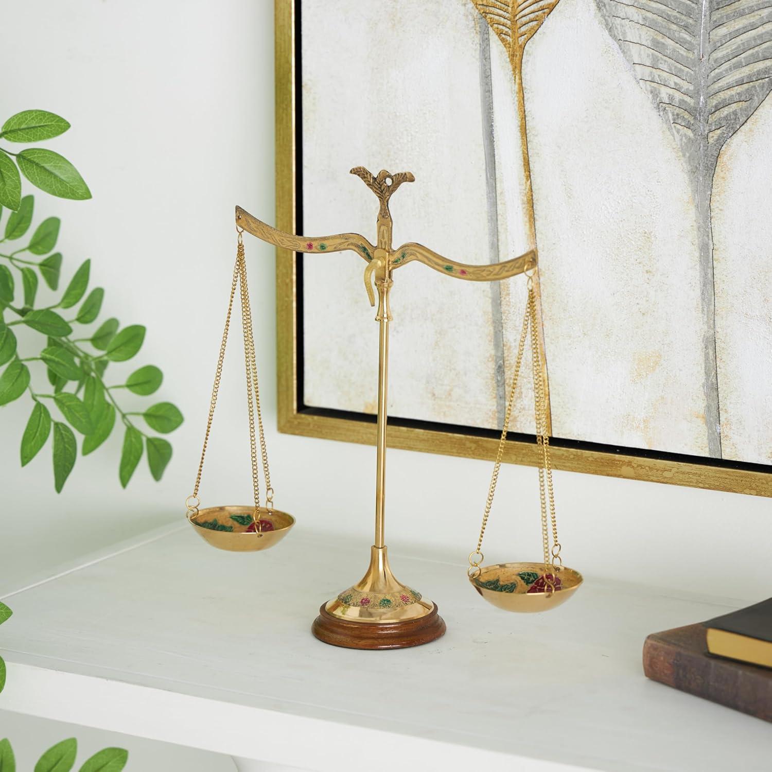 imageDeco 79 Metal Small Vintage Style Decorative Scales with Red and Green Floral Accents 12quot x 4quot x 12quot Gold