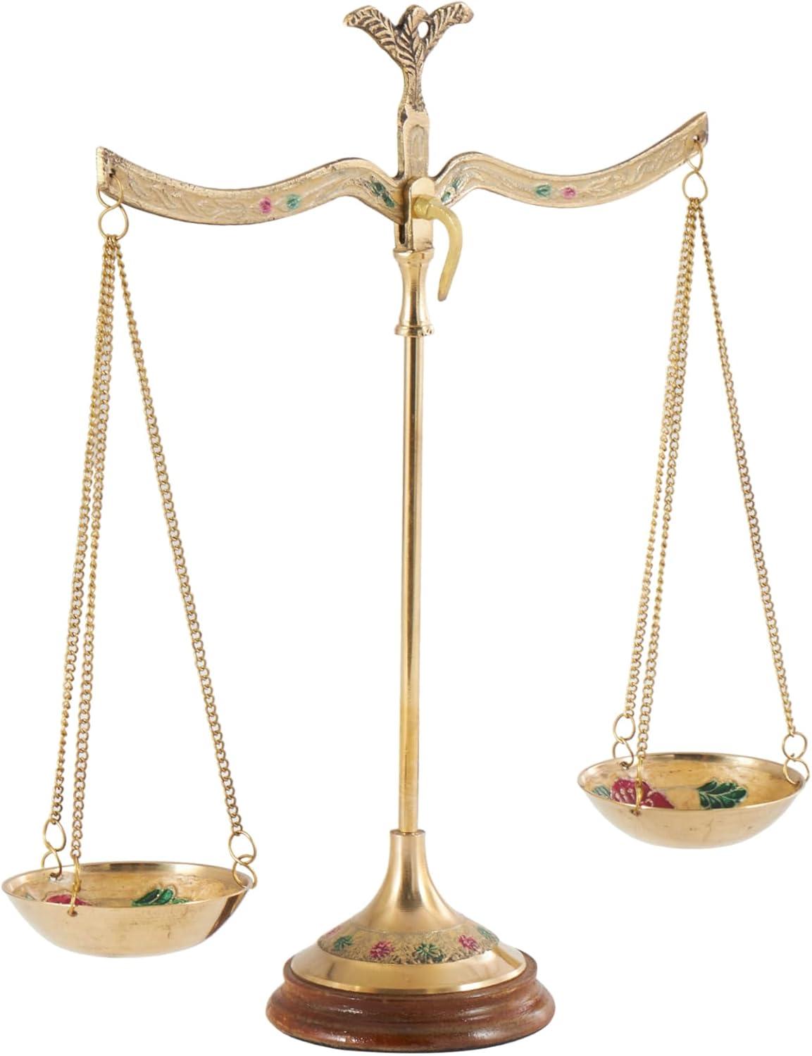 imageDeco 79 Metal Small Vintage Style Decorative Scales with Red and Green Floral Accents 12quot x 4quot x 12quot Gold