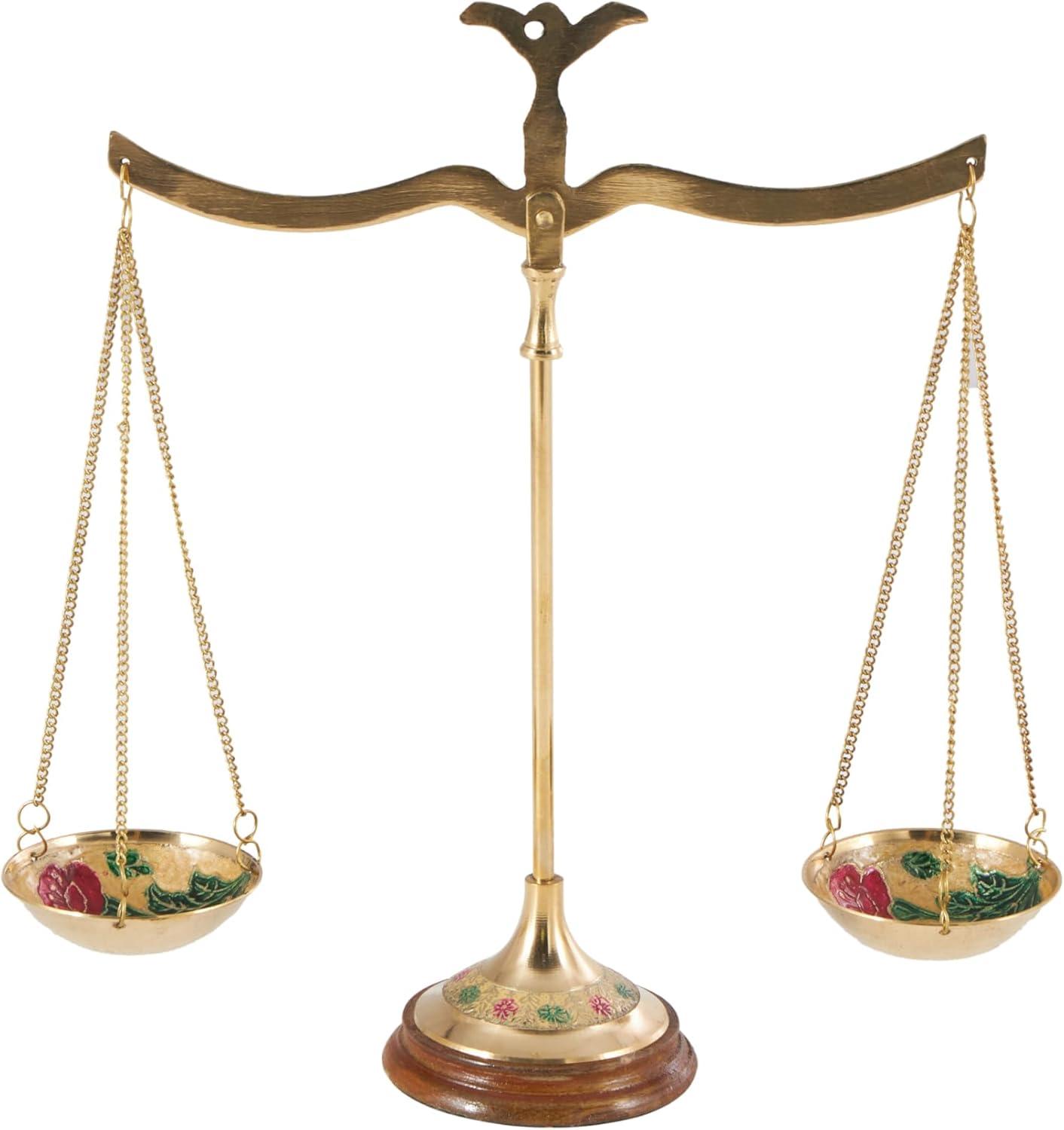 imageDeco 79 Metal Small Vintage Style Decorative Scales with Red and Green Floral Accents 12quot x 4quot x 12quot Gold