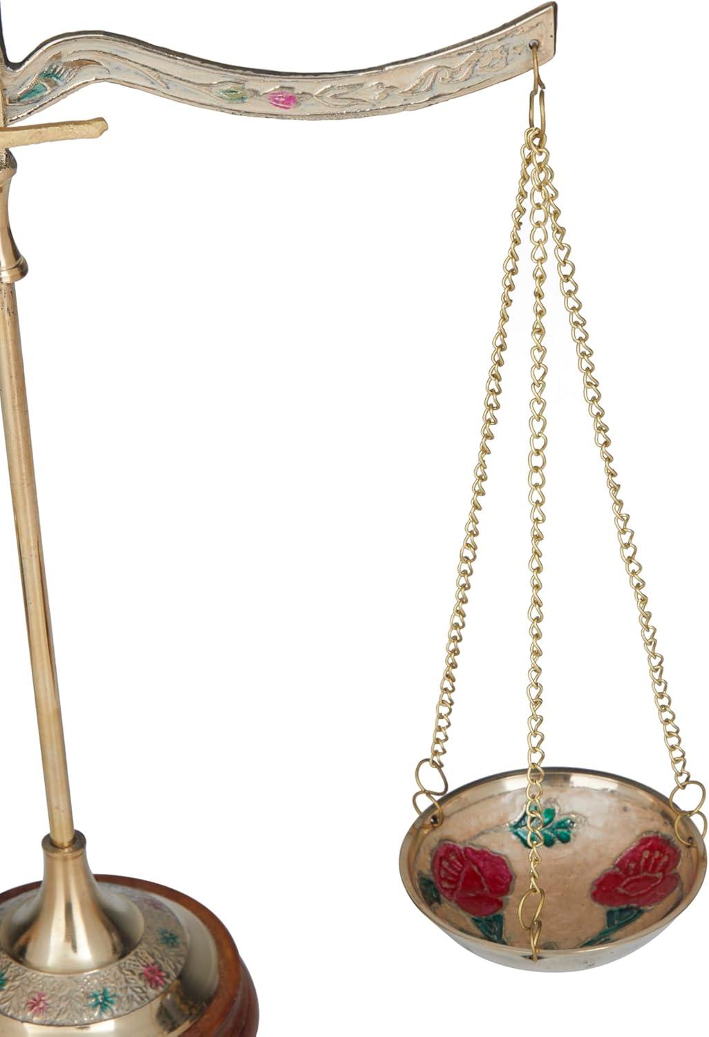 imageDeco 79 Metal Small Vintage Style Decorative Scales with Red and Green Floral Accents 12quot x 4quot x 12quot Gold