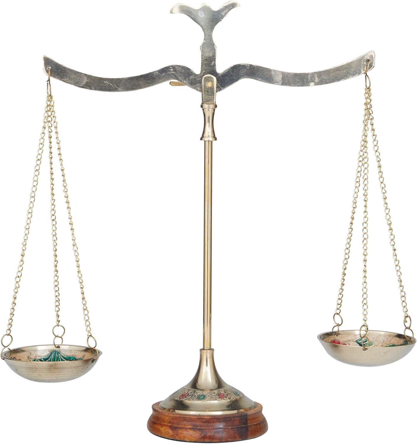 imageDeco 79 Metal Small Vintage Style Decorative Scales with Red and Green Floral Accents 12quot x 4quot x 12quot Gold