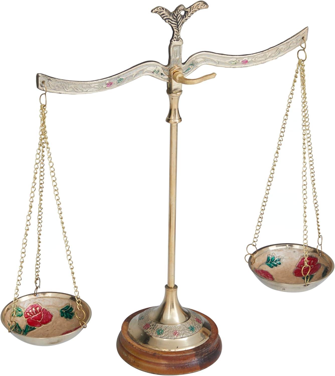 imageDeco 79 Metal Small Vintage Style Decorative Scales with Red and Green Floral Accents 12quot x 4quot x 12quot Gold