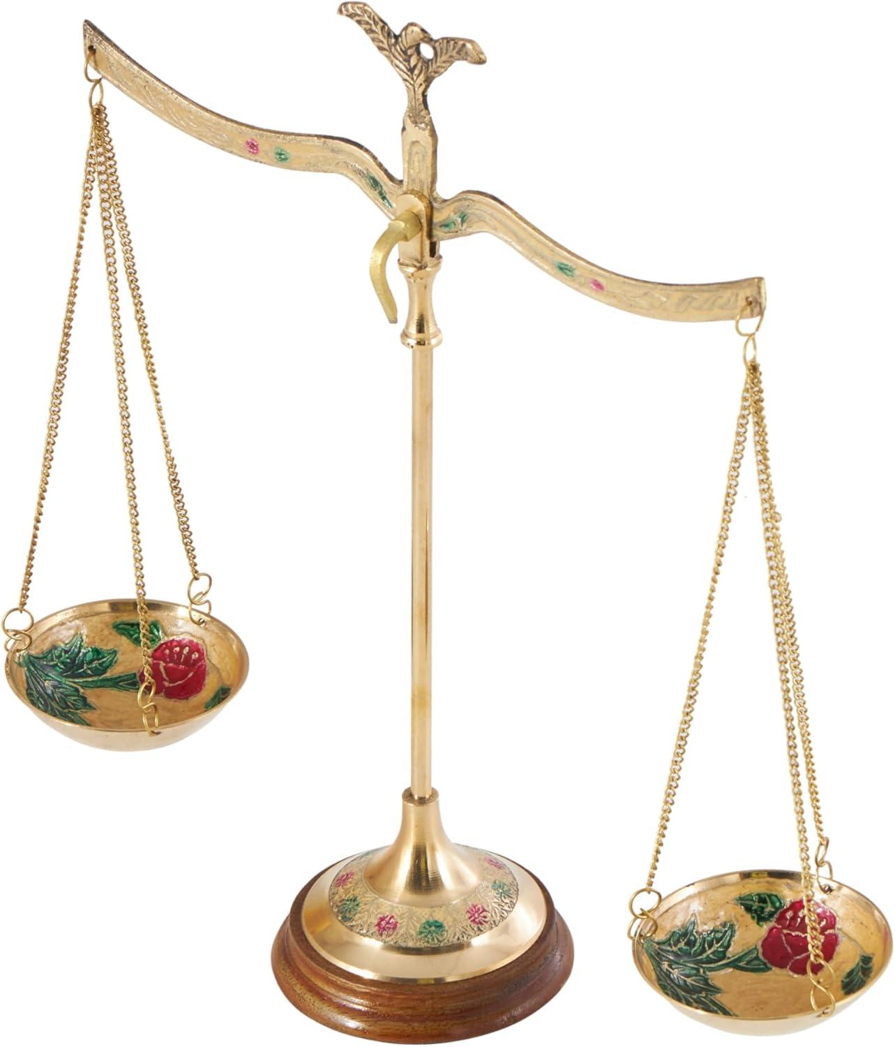 imageDeco 79 Metal Small Vintage Style Decorative Scales with Red and Green Floral Accents 12quot x 4quot x 12quot Gold