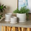 imageDeco 79 Ceramic Geometric Indoor Outdoor Planter Grid Patterned Small Planter Pot with Brown Accents and Base Tray Set of 3 Planters 6quot 5quot H White