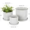 imageDeco 79 Ceramic Geometric Indoor Outdoor Planter Grid Patterned Small Planter Pot with Brown Accents and Base Tray Set of 3 Planters 6quot 5quot H White