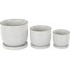 imageDeco 79 Ceramic Indoor Outdoor Planter Abstract Circle Patterned Small Planter Pot with Brown Accents and Base Tray Set of 3 Planters 7quot 5quot H White