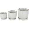 imageDeco 79 Ceramic Indoor Outdoor Planter Abstract Circle Patterned Small Planter Pot with Brown Accents and Base Tray Set of 3 Planters 7quot 5quot H White