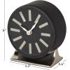 imageDeco 79 Faux Leather Round Clock with Silver Rectangular Base 5quot x 3quot x 6quot BlackBlack