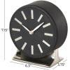 imageDeco 79 Faux Leather Round Clock with Silver Rectangular Base 5quot x 3quot x 6quot BlackBlack