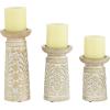 imageDeco 79 Mango Wood Floral Handmade Vine Decorative Candle Holder with Whitewashed Cream Backing Set of 3 Candlestick Holder 18quot 15quot 11quotH Brown6  8  9
