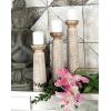 imageDeco 79 Mango Wood Floral Handmade Vine Decorative Candle Holder with Whitewashed Cream Backing Set of 3 Candlestick Holder 18quot 15quot 11quotH Brown13  15  18