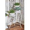 imageDeco 79 Metal Indoor Outdoor Plantstand Curved Folding 3 Tier Plant Shelf with Floral and Scroll Patterns Plant Stand 17quot x 17quot x 20quot SilverWhite