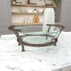 imageDeco 79 Tempered Glass Kitchen Serving Bowl with Brown Metal Base 24quot x 14quot x 8quot ClearClear