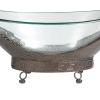 imageDeco 79 Tempered Glass Kitchen Serving Bowl with Brown Metal Base 24quot x 14quot x 8quot ClearClear