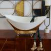 imageDeco 79 Tempered Glass Kitchen Serving Bowl with Brown Metal Base 24quot x 14quot x 8quot ClearWhite