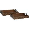 imageDeco 79 Wood Tray with Metal Handles Set of 2 14quot 16quotW Dark BrownDark Brown