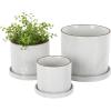 imageDeco 79 Ceramic Geometric Indoor Outdoor Planter Grid Patterned Small Planter Pot with Brown Accents and Base Tray Set of 3 Planters 6quot 5quot H White