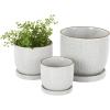 imageDeco 79 Ceramic Indoor Outdoor Planter Abstract Circle Patterned Small Planter Pot with Brown Accents and Base Tray Set of 3 Planters 7quot 5quot H White