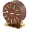 imageDeco 79 Faux Leather Round Clock with Silver Rectangular Base 5quot x 3quot x 6quot BlackBrown