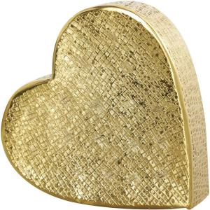 imageDeco 79 Aluminum Metal Heart Decorative Sculpture Slanted Home Decor Statue with Cube Textured Exterior Accent Figurine 9quot x 3quot x 9quot GoldGold