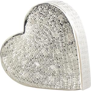 imageDeco 79 Aluminum Metal Heart Decorative Sculpture Slanted Home Decor Statue with Cube Textured Exterior Accent Figurine 9quot x 3quot x 9quot GoldSilver