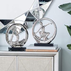 imageDeco 79 Contemporary Porcelain Dancer Sculpture Set of 2 11quot 10quotH SilverSilver