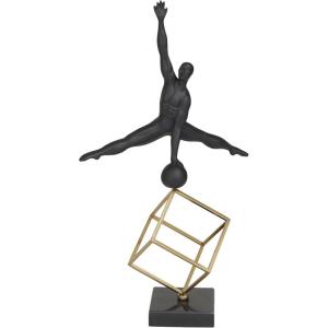 imageDeco 79 Marble Gymnast Decorative Sculpture Home Decor Statue with Gold Cube Base Accent Figurine 11quot x 6quot x 19quot Black11 x 6 x 19