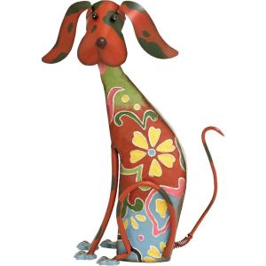 imageDeco 79 Metal Dog Decorative Garden Sculpture Indoor Outdoor Garden Statue with Floral Pattern Outdoor Sculpture 12quot x 6quot x 17quot Multi ColoredRed Metal Dog with Colorful Flowers