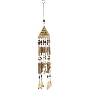 imageDeco 79 Metal Heart Windchime with Beads and Cone Bells 4quot x 7quot x 33quot GoldBrown