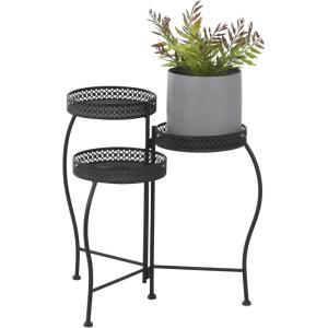 imageDeco 79 Metal Indoor Outdoor Plantstand Curved Folding 3 Tier Plant Shelf with Floral and Scroll Patterns Plant Stand 17quot x 17quot x 20quot SilverBlack