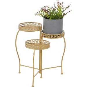 imageDeco 79 Metal Indoor Outdoor Plantstand Curved Folding 3 Tier Plant Shelf with Floral and Scroll Patterns Plant Stand 17quot x 17quot x 20quot SilverGold