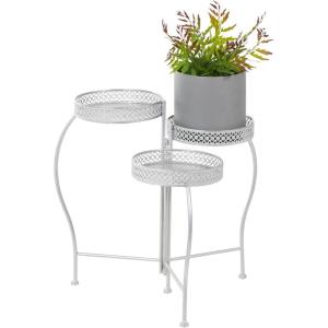 imageDeco 79 Metal Indoor Outdoor Plantstand Curved Folding 3 Tier Plant Shelf with Floral and Scroll Patterns Plant Stand 17quot x 17quot x 20quot SilverSilver