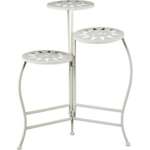 imageDeco 79 Metal Indoor Outdoor Plantstand Curved Folding 3 Tier Plant Shelf with Floral and Scroll Patterns Plant Stand 17quot x 17quot x 20quot SilverWhite