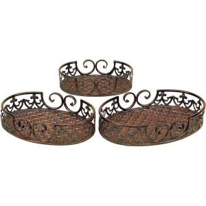 imageDeco 79 Metal Living Room Decor Tray Ottoman Tray Set of 2 Serving Tray 36quot 29quotW Brown17 by 15 by 13Inch