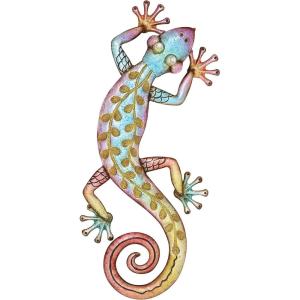 imageDeco 79 Metal Lizard Indoor Outdoor Floral Patterned Wall Decor with Purple and Teal Accents 18quot x 3quot x 33quot Blue10L x 2W
