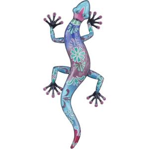 imageDeco 79 Metal Lizard Indoor Outdoor Floral Patterned Wall Decor with Purple and Teal Accents 18quot x 3quot x 33quot Blue181L x 33W