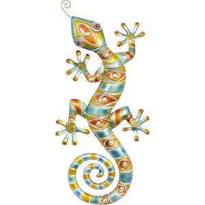 imageDeco 79 Metal Lizard Indoor Outdoor Floral Patterned Wall Decor with Purple and Teal Accents 18quot x 3quot x 33quot Blue30L x 14W