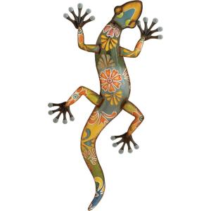 imageDeco 79 Metal Lizard Indoor Outdoor Floral Patterned Wall Decor with Purple and Teal Accents 18quot x 3quot x 33quot Blue32L x 15W